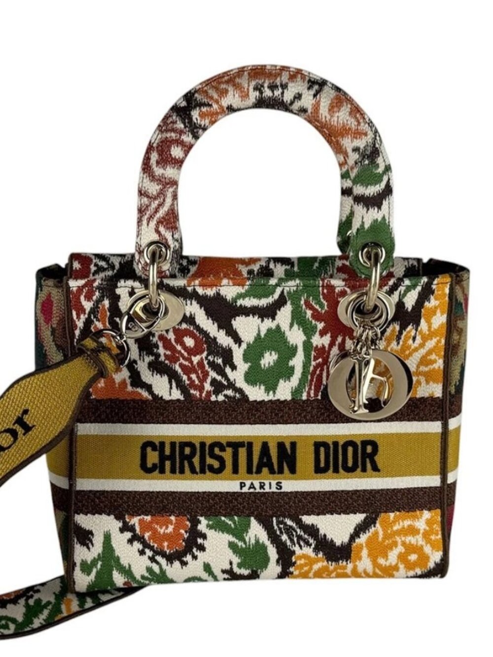 Christian Dior Lady D-Lite Handbag Shoulder Bag Orange/Brown Canvas